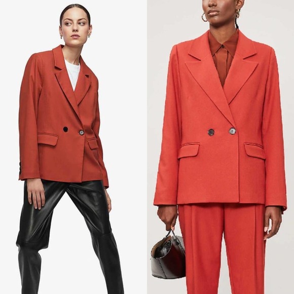 ANINE BING Becky Double Breasted Oversized Stretch Twill Blazer in Rust Large - Picture 2 of 13
